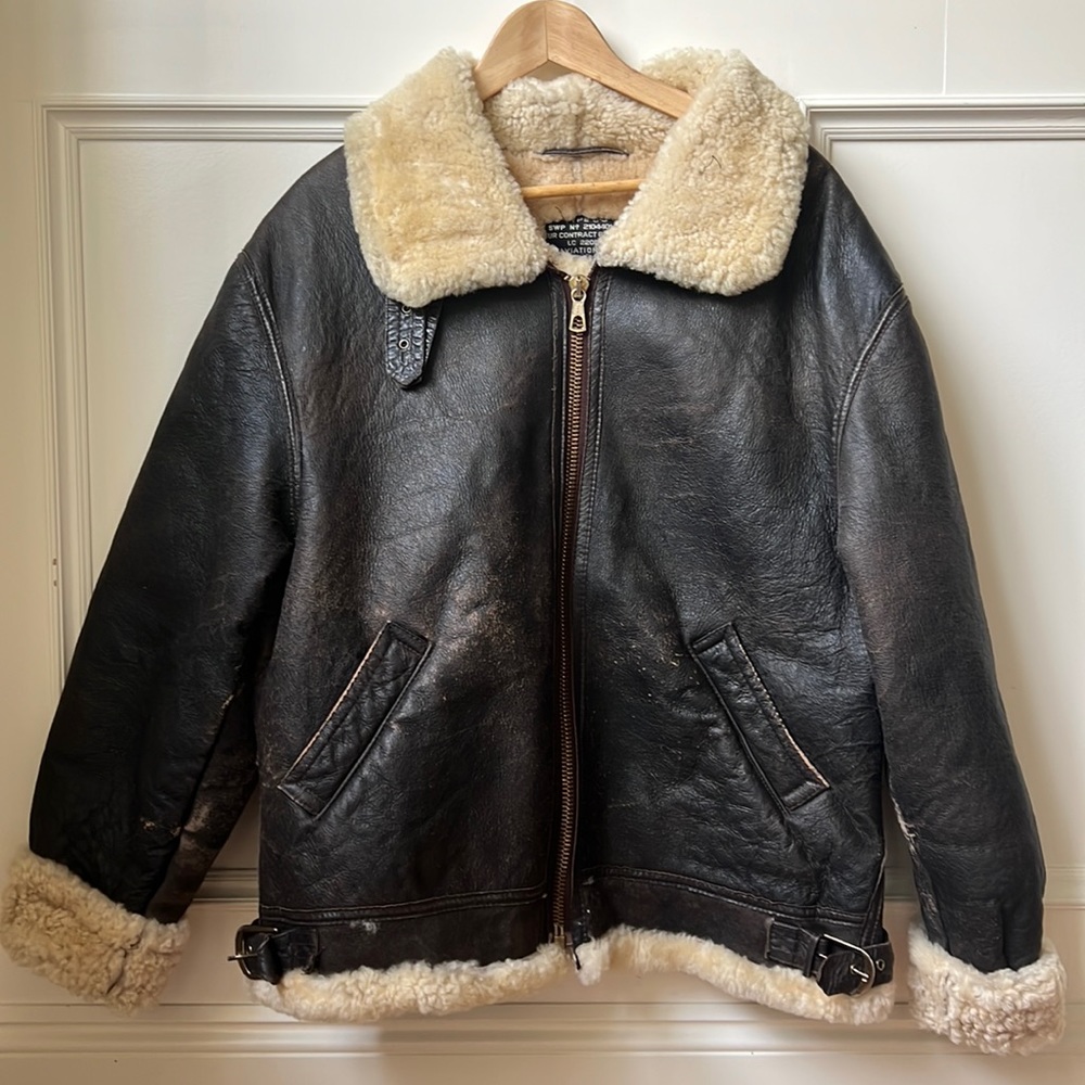 Oversized Real Shearling and Leather Bomber in Brown